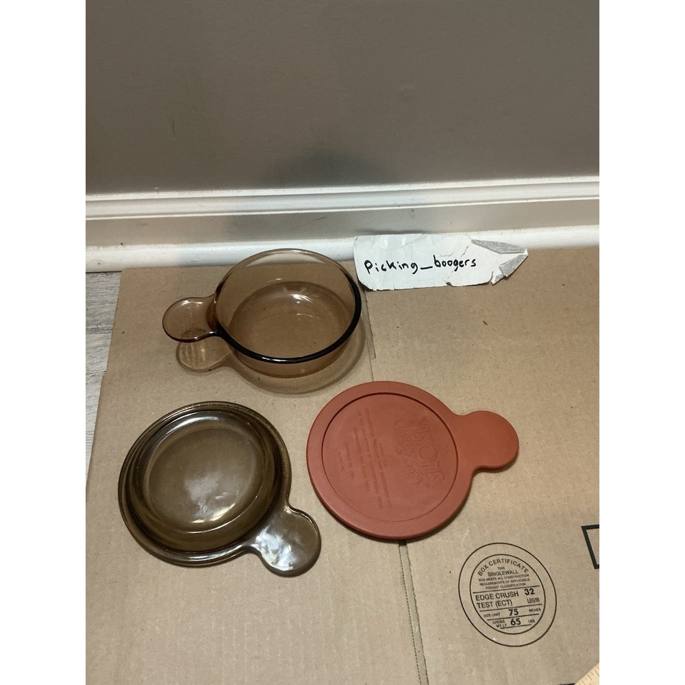 Vintage Pyrex Visions /Corning Ware Amber Grab-It Bowl with Both Of Lids